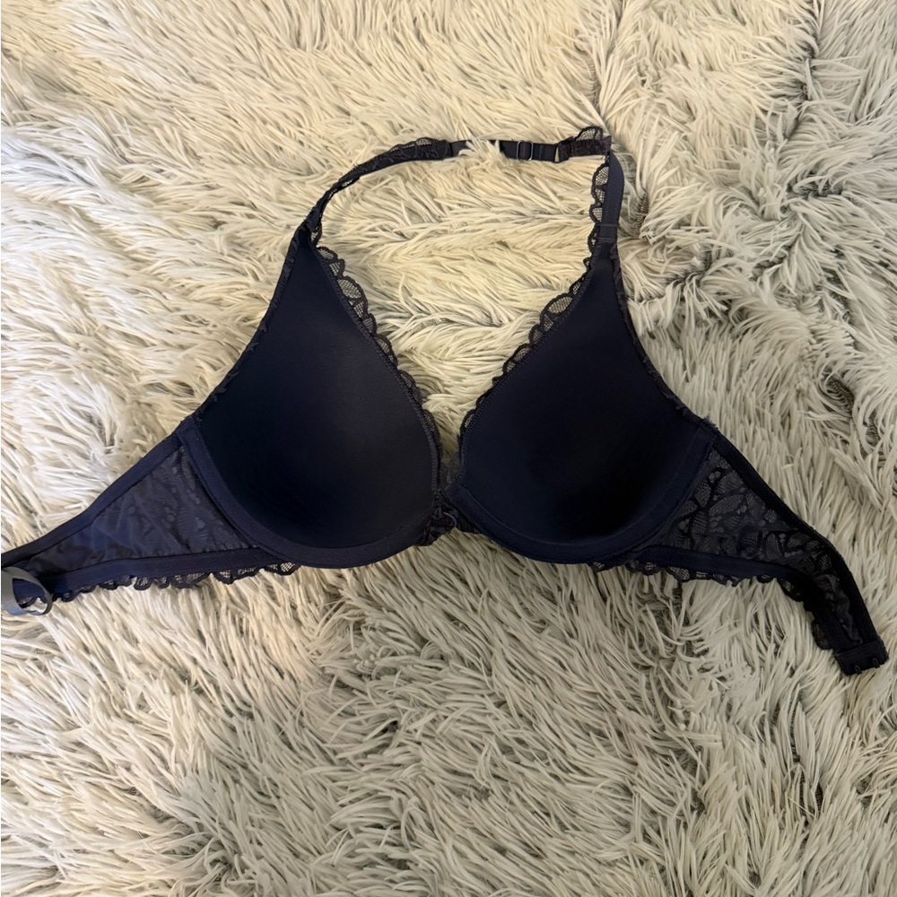 Aerie Floral Lace Underwire Halter Navy Bra - Picture 2 of 5
